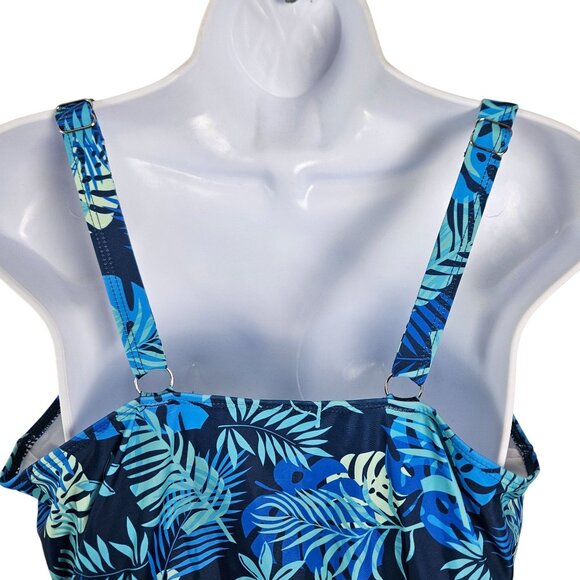 Aqua Eve Womens Size XL Tropical Leaf Print Tankini Set Boy Shorts W/Drawstring - Picture 7 of 10